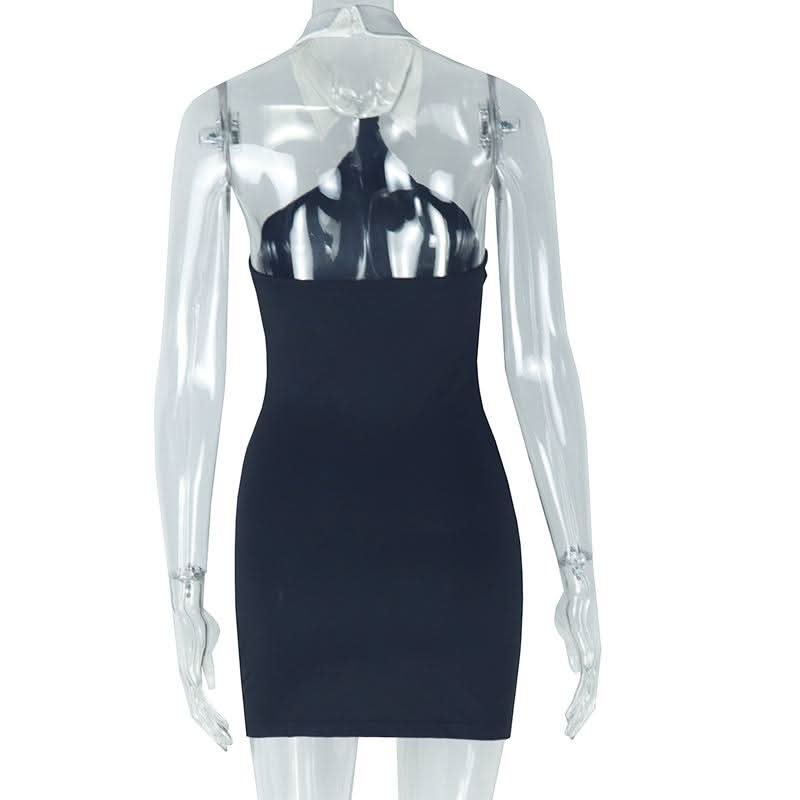Halter turnover collar button backless mini dress