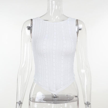Crewneck textured ruffle solid tank top