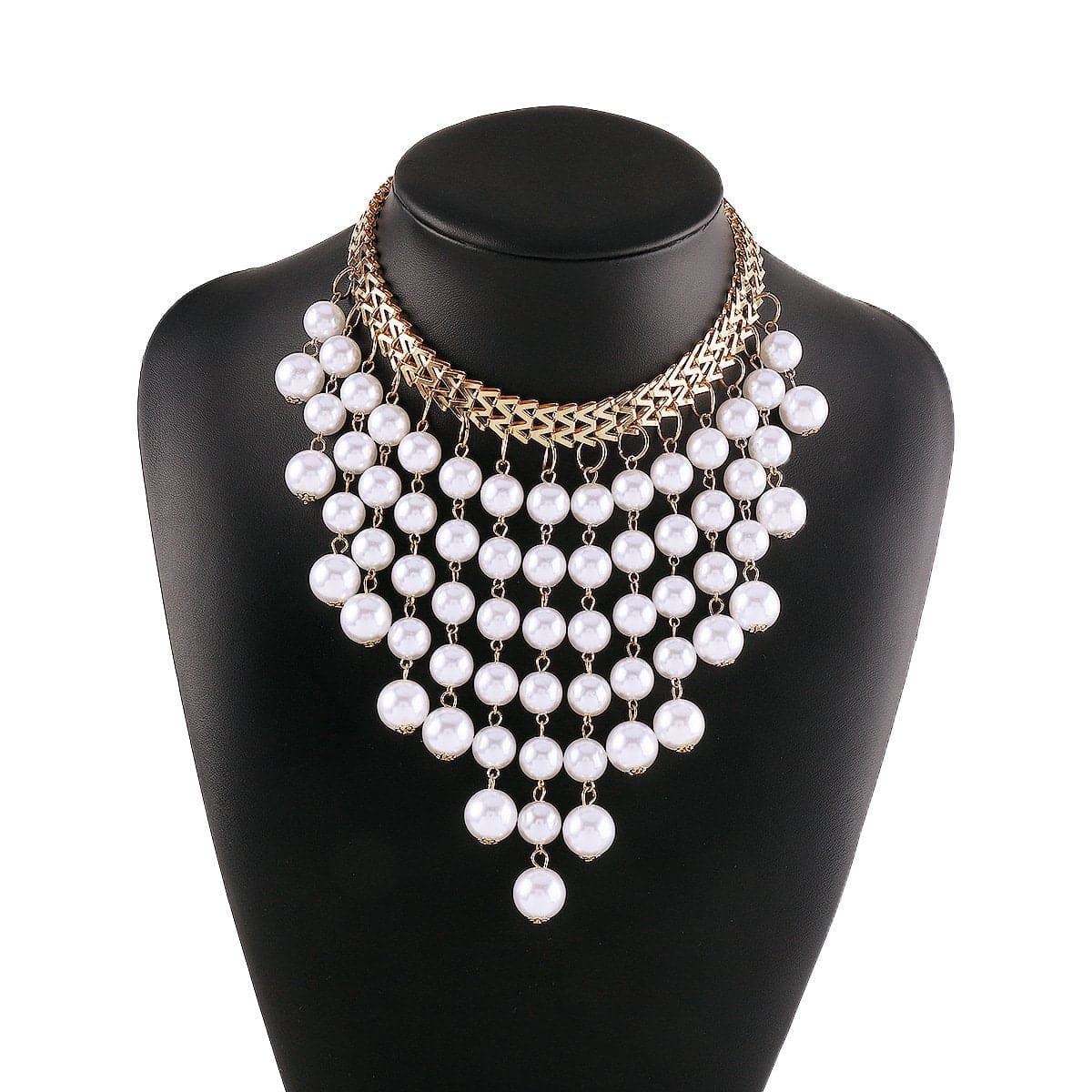 Layered faux pearl choker tassels necklace