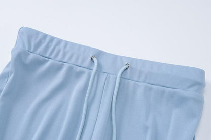 Halter v neck drawstring ruched lace hem pant set