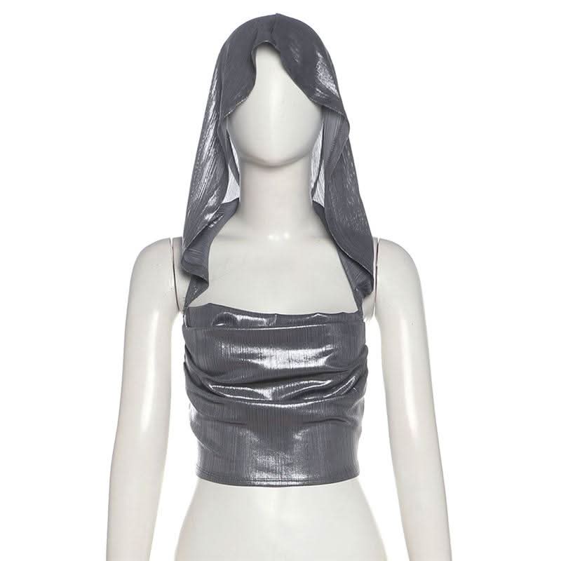 Hoodie metallic backless lace up crop top