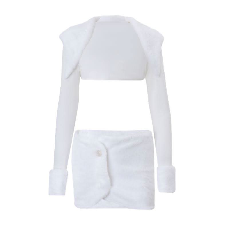 Long sleeve fluffy shrug crop top