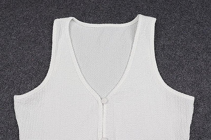 U neck slit button solid sleeveless long top
