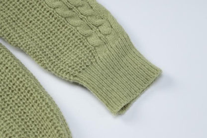 Hoodie long sleeve knitted solid v neck top-final-sale