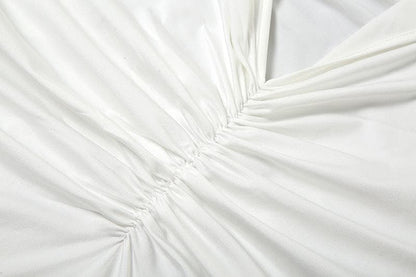 Ruched solid irregular one shoulder backless maxi dress