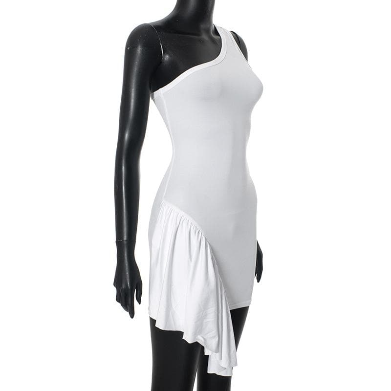 One shoulder irregular ruffle backless mini dress