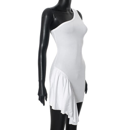 One shoulder irregular ruffle backless mini dress