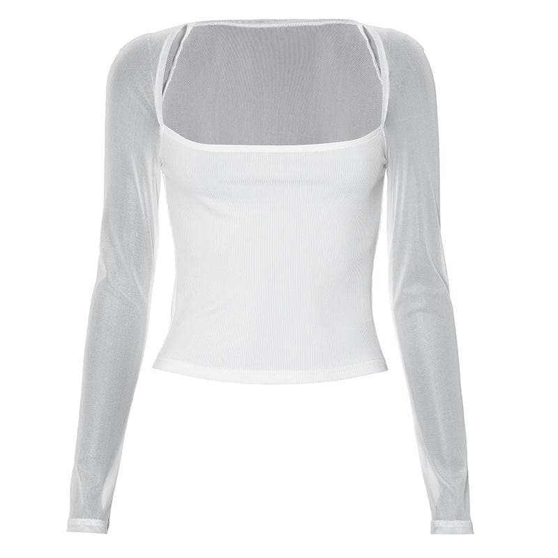 Long sleeve square neck ribbed patchwork top