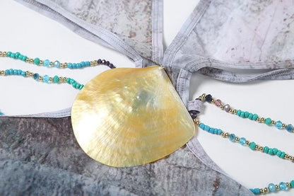 Halter self tie deep V neck sheer mesh shell applique maxi dress