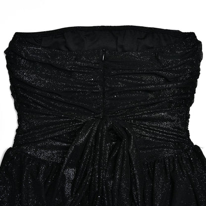 Ruched backless glitter mesh tube mini dress