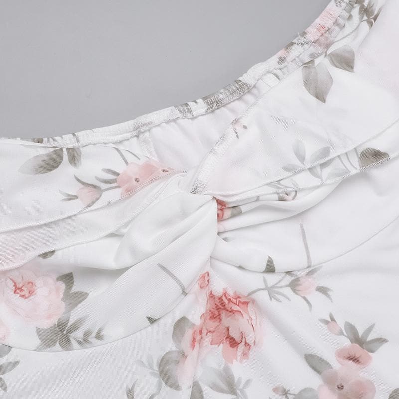 Off shoulder ruched flower print maxi dress