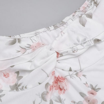 Off shoulder ruched flower print maxi dress