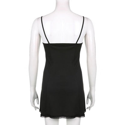 Low cut bowknot lace ruffled cami A line dress