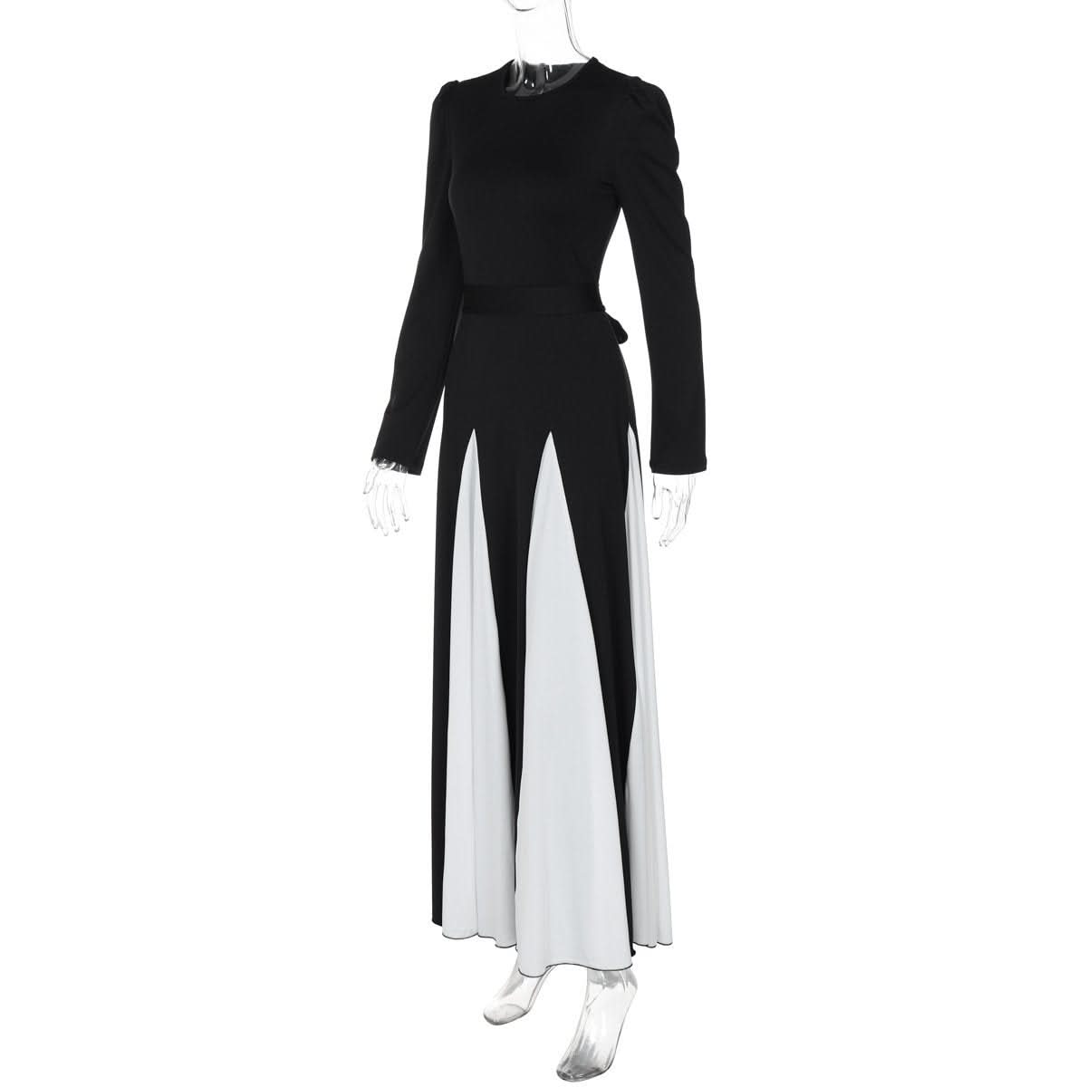 Long sleeve contrast self tie maxi dress