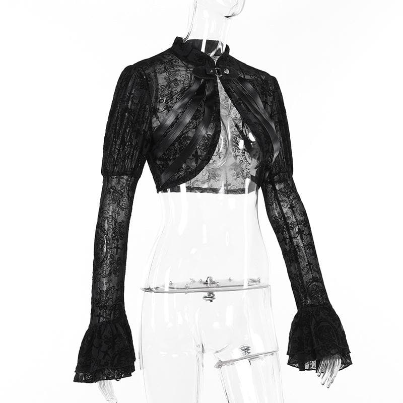 Long flared puff sleeve button shrug top