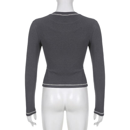 Stitch contrast long sleeve crewneck top