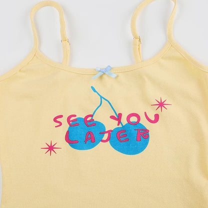 U neck letter print bowknot cami pant set