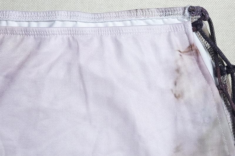 Long sleeve one shoulder lace up print ruched midi skirt set