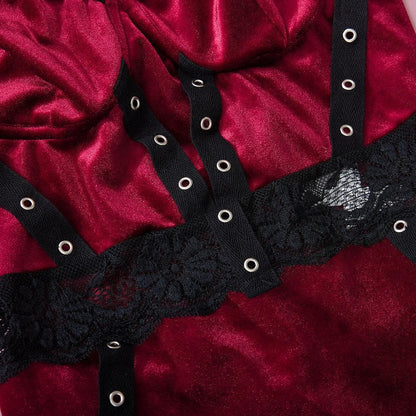 Velvet v neck lace button cami bodysuit