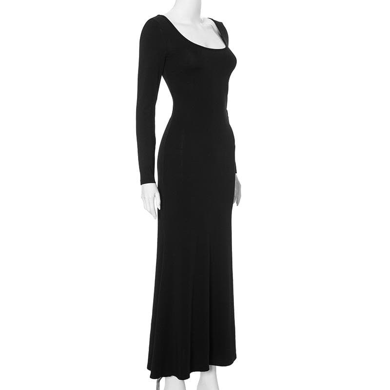 Long sleeve u neck butterfly pattern maxi dress