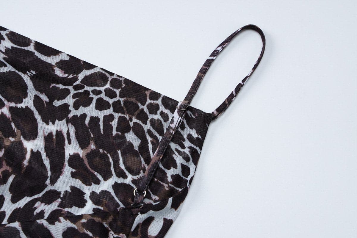 Leopard print cowl neck high slit backless cami maxi dress