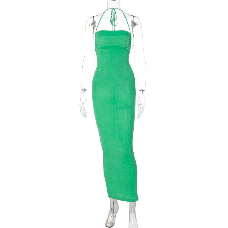 Halter Criss Cross Tie Back Cowl Back Maxi Dress