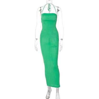 Halter Criss Cross Tie Back Cowl Back Maxi Dress
