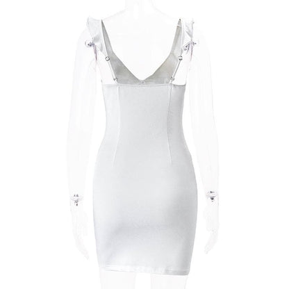 V neck slit knotted backless cami mini dress
