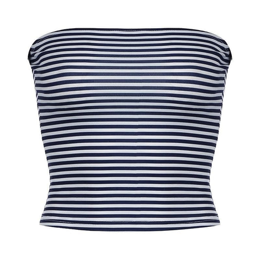 Striped print backless tube top
