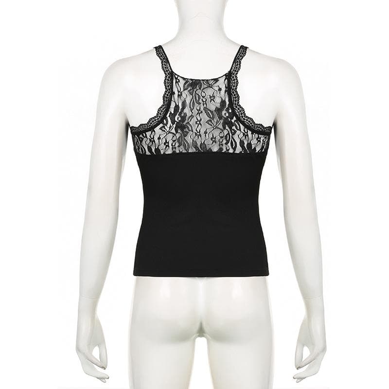 Lace v neck patchwork solid sleeveless tank top
