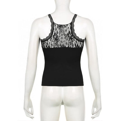 Lace v neck patchwork solid sleeveless tank top
