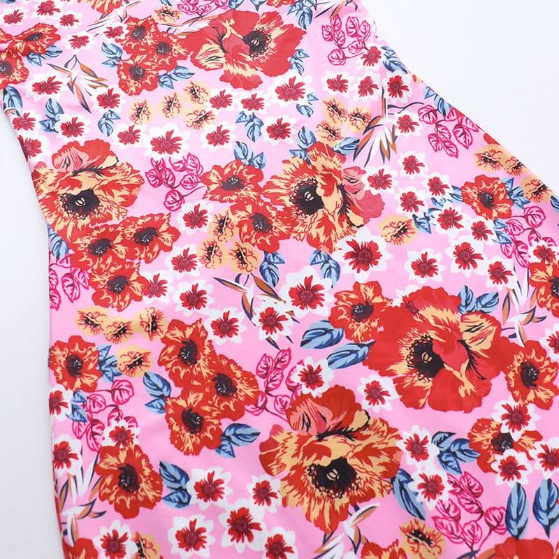 Cross back self tie flower print cami maxi dress