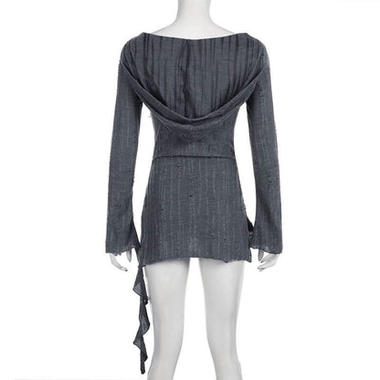 Hoodie long sleeve ruffle top
