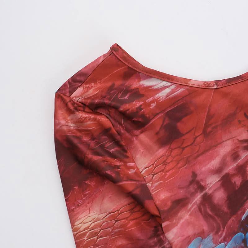 Long sleeve o ring cross front abstract mini dress