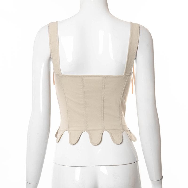 Lace up bustier backless stitch cami top