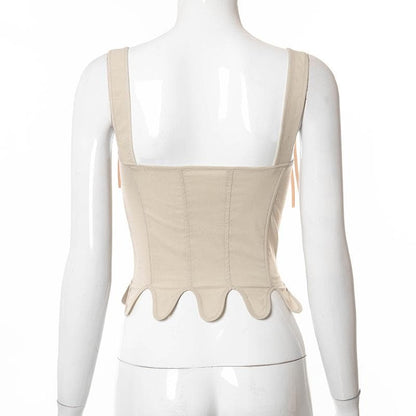 Lace up bustier backless stitch cami top