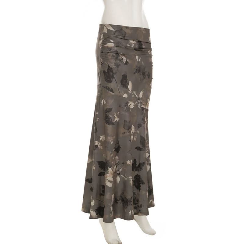 Ruched contrast print maxi skirt