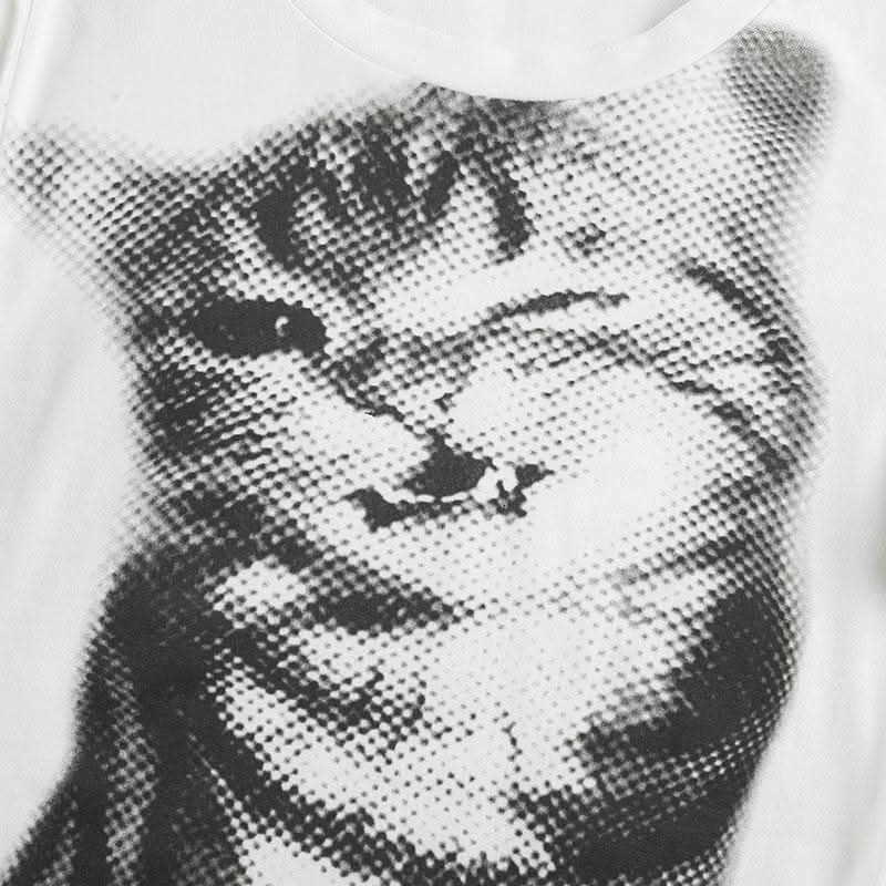 Long sleeve crewneck cat print top