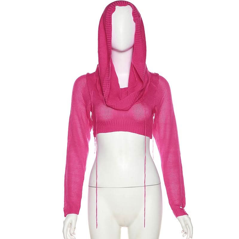 Hoodie long sleeve knitted crop top