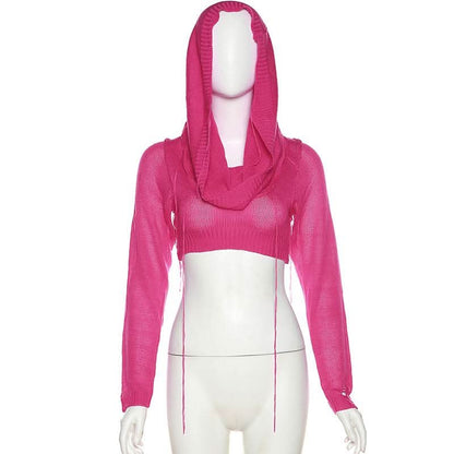 Hoodie long sleeve knitted crop top