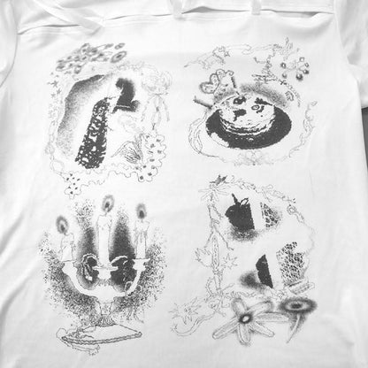 Hollow out crewneck short sleeve self tie print cut out top