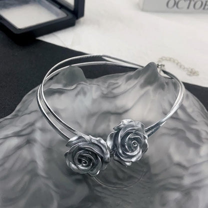 Rose applique layered choker necklace