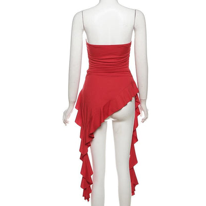 Rose applique ruffle ruched tube top