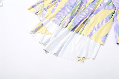 Body pattern u neck ruffle backless contrast cami maxi dress-final-sale