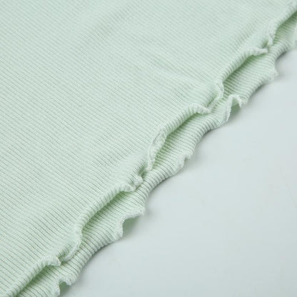 Ruffle ribbed bowknot solid ruched top