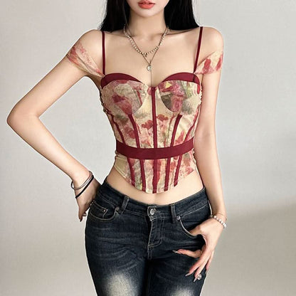 Sweetheart neck off shoulder bustier contrast cami top