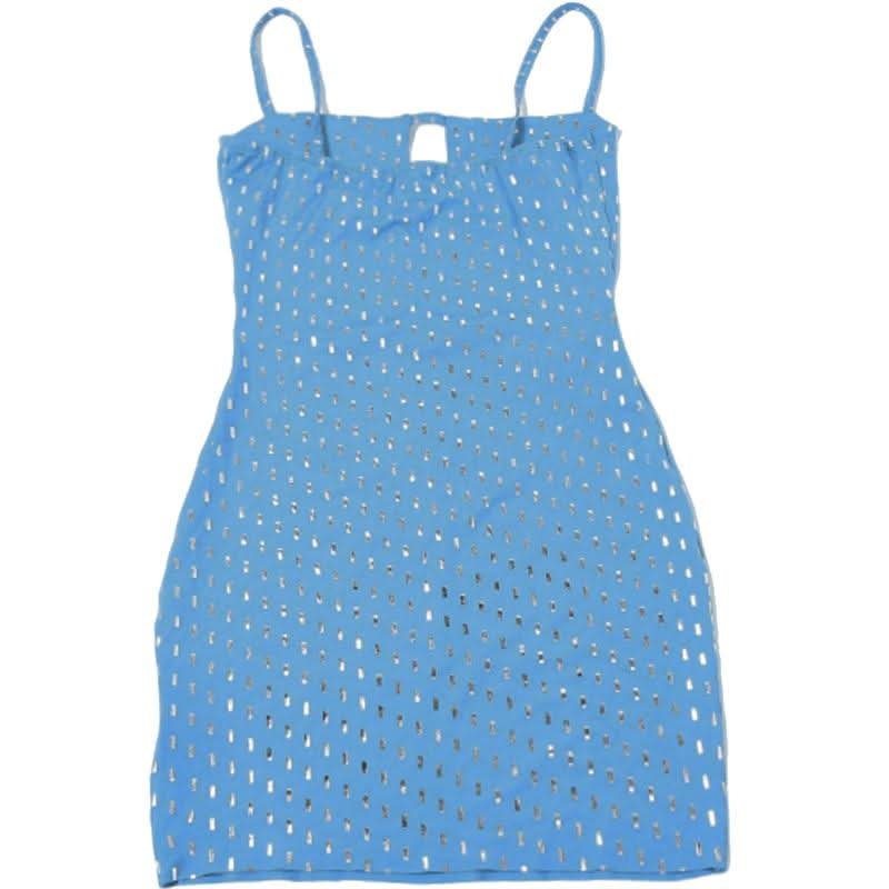 Glitter hollow out backless cami cut out mini dress