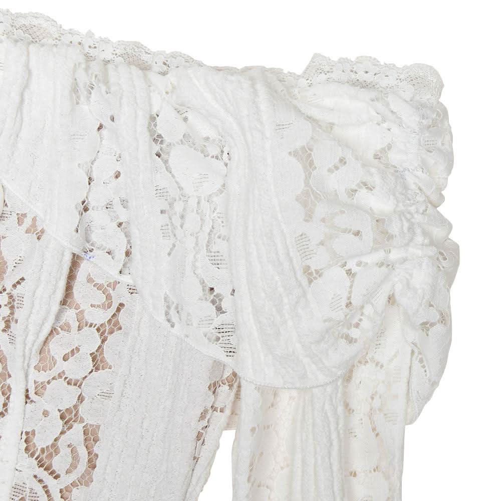 Long flared sleeve off shoulder lace mini dress