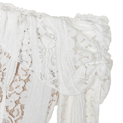 Long flared sleeve off shoulder lace mini dress