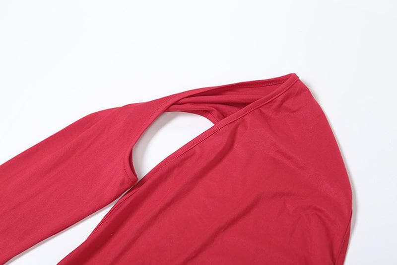 Long sleeve halter irregular one shoulder maxi dress